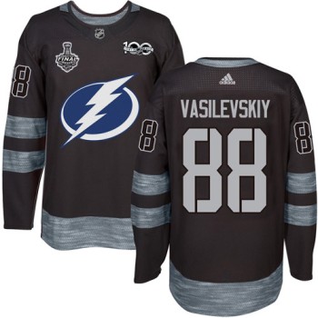 Men's Tampa Bay Lightning #88 Andrei Vasilevskiy Black 100th Anniversary 2020 Stanley Cup Final Stitched Jersey Men's Tampa Bay Lightning #88 Andrei Vasilevskiy Black 100th Anniversary 2020 Stanley Cup Final Stitched Jersey