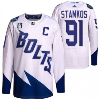 Men's Tampa Bay Lightning #91 Steven Stamkos 2022 White Stanley Cup Final Patch Stitched Jersey Men's Tampa Bay Lightning #91 Steven Stamkos 2022 White Stanley Cup Final Patch Stitched Jersey