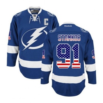 Men's Tampa Bay Lightning #91 Steven Stamkos Royal Blue USA Flag Stitched Jersey Men's Tampa Bay Lightning #91 Steven Stamkos Royal Blue USA Flag Stitched Jersey