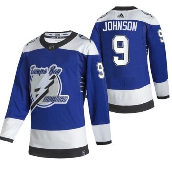 Men's Tampa Bay Lightning #9 Tyler Johnson 2021 Blue Reverse Retro Stitched Jersey Men's Tampa Bay Lightning #9 Tyler Johnson 2021 Blue Reverse Retro Stitched Jersey