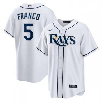 Men's Tampa Bay Rays #5 Wander Franco White Cool Base Stitched Baseball Jersey Men's Tampa Bay Rays #5 Wander Franco White Cool Base Stitched Baseball Jersey