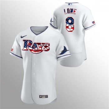 Men's Tampa Bay Rays #8 Brandon Lowe White 2020 Stars & Stripes Flex Base Stitched Jersey Men's Tampa Bay Rays #8 Brandon Lowe White 2020 Stars & Stripes Flex Base Stitched Jersey