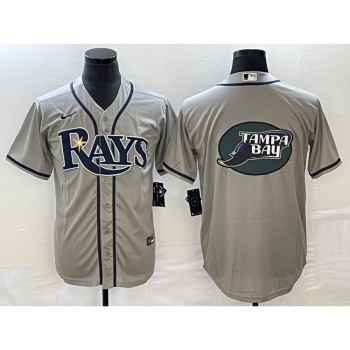 Men's Tampa Bay Rays Gray Team Big Logo Cool Base Stitched Baseball Jersey Men's Tampa Bay Rays Gray Team Big Logo Cool Base Stitched Baseball Jersey
