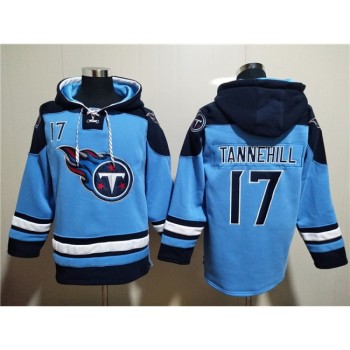Men's Tennessee Titans #17 Ryan Tannehill Blue Lace-Up Pullover Hoodie Men's Tennessee Titans #17 Ryan Tannehill Blue Lace-Up Pullover Hoodie