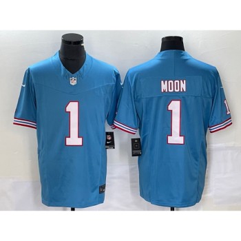 Men's Tennessee Titans #1 Warren Moon Light Blue 2023 F.U.S.E. Vapor Limited Throwback Stitched Football Jersey Men's Tennessee Titans #1 Warren Moon Light Blue 2023 F.U.S.E. Vapor Limited Throwback Stitched Football Jersey
