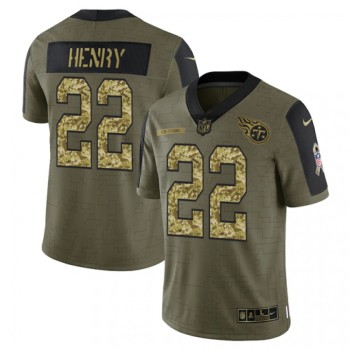 Men's Tennessee Titans #22 Derrick Henry 2021 Olive Camo Salute To Service Limited Stitched Jersey Men's Tennessee Titans #22 Derrick Henry 2021 Olive Camo Salute To Service Limited Stitched Jersey
