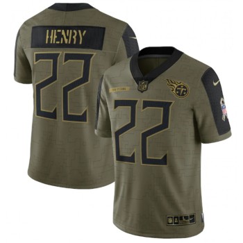 Men's Tennessee Titans #22 Derrick Henry 2021 Olive Salute To Service Limited Stitched Jersey Men's Tennessee Titans #22 Derrick Henry 2021 Olive Salute To Service Limited Stitched Jersey