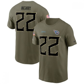 Men's Tennessee Titans #22 Derrick Henry 2022 Olive Salute to Service T-Shirt Men's Tennessee Titans #22 Derrick Henry 2022 Olive Salute to Service T-Shirt