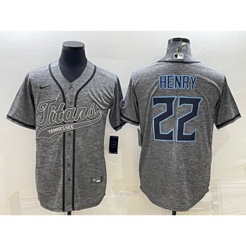 Men's Tennessee Titans #22 Derrick Henry Grey With Patch Cool Base Stitched Baseball Jersey Men's Tennessee Titans #22 Derrick Henry Grey With Patch Cool Base Stitched Baseball Jersey