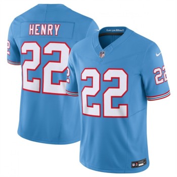Men's Tennessee Titans #22 Derrick Henry Light Blue 2023 F.U.S.E. Vapor Limited Throwback Stitched Football Jersey Men's Tennessee Titans #22 Derrick Henry Light Blue 2023 F.U.S.E. Vapor Limited Throwback Stitched Football Jersey