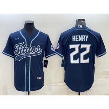 Men's Tennessee Titans #22 Derrick Henry Navy With Patch Cool Base Stitched Baseball Jersey Men's Tennessee Titans #22 Derrick Henry Navy With Patch Cool Base Stitched Baseball Jersey