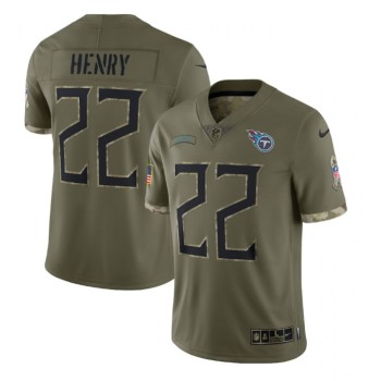Men's Tennessee Titans #22 Derrick Henry Olive 2022 Salute To Service Limited Stitched Jersey Men's Tennessee Titans #22 Derrick Henry Olive 2022 Salute To Service Limited Stitched Jersey