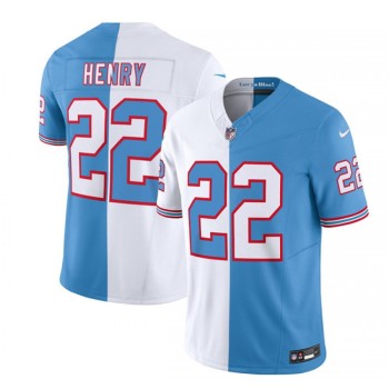 Men's Tennessee Titans #22 Derrick Henry White/Blue 2023 F.U.S.E. Split Vapor Limited Throwback Stitched Football Jersey Men's Tennessee Titans #22 Derrick Henry White/Blue 2023 F.U.S.E. Split Vapor Limited Throwback Stitched Football Jersey