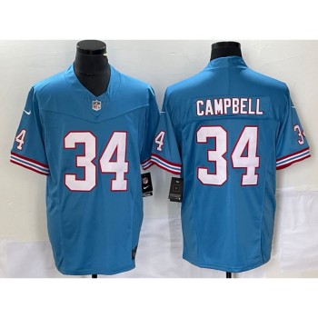 Men's Tennessee Titans #34 Earl Campbell Light Blue 2023 F.U.S.E. Vapor Limited Throwback Stitched Football Jersey Men's Tennessee Titans #34 Earl Campbell Light Blue 2023 F.U.S.E. Vapor Limited Throwback Stitched Football Jersey