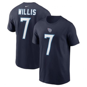 Men's Tennessee Titans #7 Malik Willis 2022 Navy Name & Number T-Shirt Men's Tennessee Titans #7 Malik Willis 2022 Navy Name & Number T-Shirt