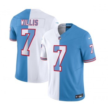 Men's Tennessee Titans #7 Malik Willis White/Blue 2023 F.U.S.E. Split Vapor Limited Throwback Stitched Football Jersey Men's Tennessee Titans #7 Malik Willis White/Blue 2023 F.U.S.E. Split Vapor Limited Throwback Stitched Football Jersey