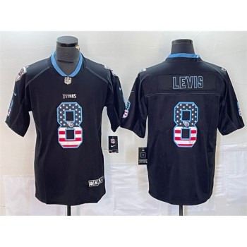 Men's Tennessee Titans #8 Will Levis Black 2018 USA Flag Color Rush Limited Stitched Jersey Men's Tennessee Titans #8 Will Levis Black 2018 USA Flag Color Rush Limited Stitched Jersey
