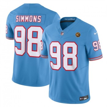 Men's Tennessee Titans #98 Jeffery Simmons Blue 2023 F.U.S.E. Throwback With John Madden Patch Vapor Limited Stitched Football Jersey Men's Tennessee Titans #98 Jeffery Simmons Blue 2023 F.U.S.E. Throwback With John Madden Patch Vapor Limited Stitched Football Jersey