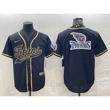 Men's Tennessee Titans Black Gold Team Big Logo With Patch Cool Base Stitched Baseball Jersey Men's Tennessee Titans Black Gold Team Big Logo With Patch Cool Base Stitched Baseball Jersey