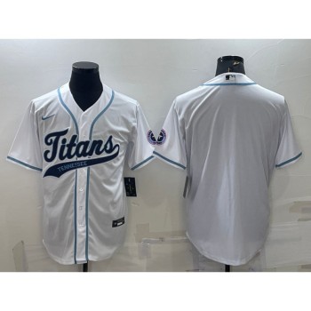 Men's Tennessee Titans Blank White With Patch Cool Base Stitched Baseball Jersey Men's Tennessee Titans Blank White With Patch Cool Base Stitched Baseball Jersey