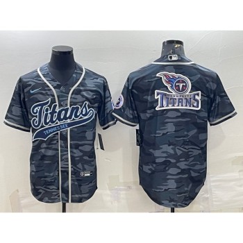Men's Tennessee Titans Grey Camo Team Big Logo With Patch Cool Base Stitched Baseball Jersey Men's Tennessee Titans Grey Camo Team Big Logo With Patch Cool Base Stitched Baseball Jersey