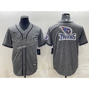 Men's Tennessee Titans Grey Team Big Logo With Patch Cool Base Stitched Baseball Jersey Men's Tennessee Titans Grey Team Big Logo With Patch Cool Base Stitched Baseball Jersey