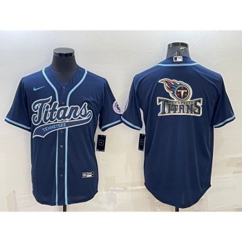 Men's Tennessee Titans Navy Team Big Logo With Patch Cool Base Stitched Baseball Jersey Men's Tennessee Titans Navy Team Big Logo With Patch Cool Base Stitched Baseball Jersey