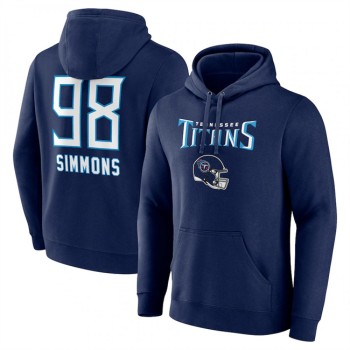 Men's Tennessee Titans #98 Jeffery Simmons Navy Team Wordmark Name & Number Pullover Hoodie Men's Tennessee Titans #98 Jeffery Simmons Navy Team Wordmark Name & Number Pullover Hoodie