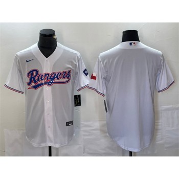 Men's Texas Rangers Blank White With Patch Cool Base Stitched Baseball Jersey