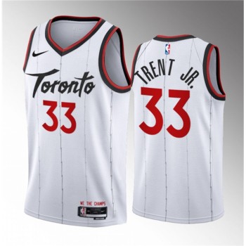 Men's Toronto Raptors #33 Gary Trent Jr. White 2023/24 Association Edition Stitched Basketball Jersey Men's Toronto Raptors #33 Gary Trent Jr. White 2023/24 Association Edition Stitched Basketball Jersey