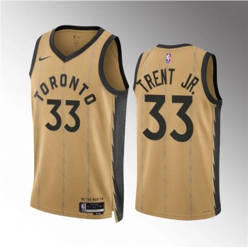 Men's Toronto Raptors #33 Gary Trent Jr. Gold 2023/24 City Edition Stitched Basketball Jersey Men's Toronto Raptors #33 Gary Trent Jr. Gold 2023/24 City Edition Stitched Basketball Jersey