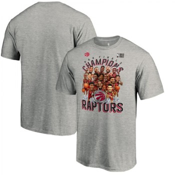 Men's Toronto Raptors Grey 2019 NBA Finals Champions Caricature Roster T-Shirt Men's Toronto Raptors Grey 2019 NBA Finals Champions Caricature Roster T-Shirt