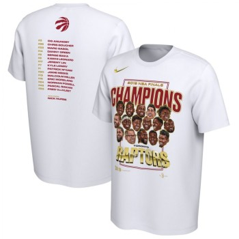 Men's Toronto Raptors White 2019 NBA Finals Champions Celebration Roster Performance T-Shirt Men's Toronto Raptors White 2019 NBA Finals Champions Celebration Roster Performance T-Shirt