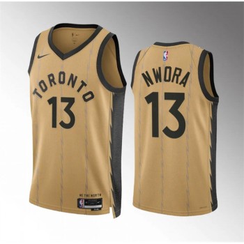 Men's Toronto Raptors #13 Jordan Nwora Gold 2023/24 City Edition Stitched Basketball Jersey Men's Toronto Raptors #13 Jordan Nwora Gold 2023/24 City Edition Stitched Basketball Jersey