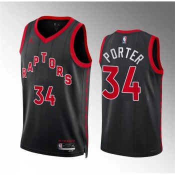 Men's Toronto Raptors #34 Jontay Porter Black Statement Edition Stitched Basketball Jersey Men's Toronto Raptors #34 Jontay Porter Black Statement Edition Stitched Basketball Jersey