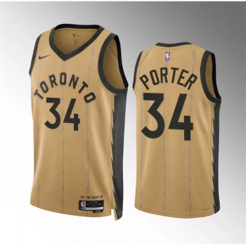Men's Toronto Raptors #34 Jontay Porter Gold 2023/24 City Edition Stitched Basketball Jersey Men's Toronto Raptors #34 Jontay Porter Gold 2023/24 City Edition Stitched Basketball Jersey