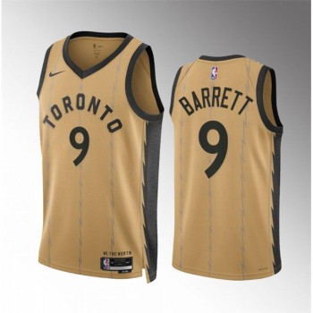 Men's Toronto Raptors #9 RJ Barrett Gold 2023/24 City Edition Stitched Basketball Jersey Men's Toronto Raptors #9 RJ Barrett Gold 2023/24 City Edition Stitched Basketball Jersey