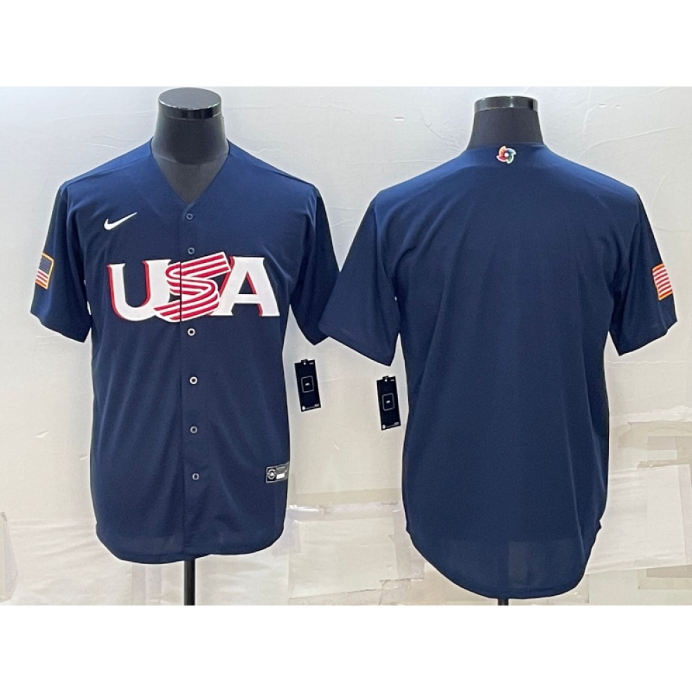 Men's USA Baseball Blank 2023 Navy World Baseball Classic Stitched Jersey