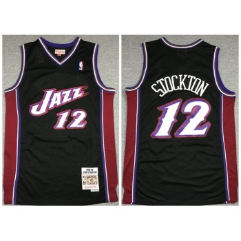 Men's Utah Jazz #12 John Stockton Black 1998-99 Throwback Stitched Jersey Men's Utah Jazz #12 John Stockton Black 1998-99 Throwback Stitched Jersey