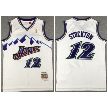 Men's Utah Jazz #12 John Stockton White Throwback Stitched Jersey Men's Utah Jazz #12 John Stockton White Throwback Stitched Jersey