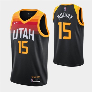Men's Utah Jazz #15 Emmanuel Mudiay 2020-21 Black City Swingman Stitched NBA Jersey Men's Utah Jazz #15 Emmanuel Mudiay 2020-21 Black City Swingman Stitched NBA Jersey