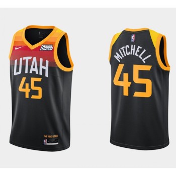 Men's Utah Jazz #45 Donovan Mitchell 2020-21 Black City Swingman Stitched NBA Jersey Men's Utah Jazz #45 Donovan Mitchell 2020-21 Black City Swingman Stitched NBA Jersey
