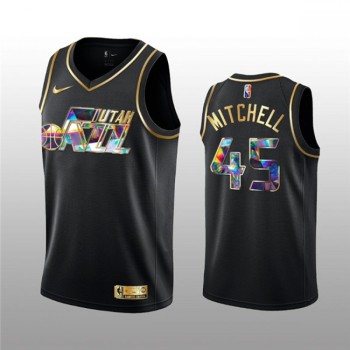 Men's Utah Jazz #45 Donovan Mitchell 2021/22 Black Golden Edition 75th Anniversary Diamond Logo Stitched Basketball Jersey Men's Utah Jazz #45 Donovan Mitchell 2021/22 Black Golden Edition 75th Anniversary Diamond Logo Stitched Basketball Jersey
