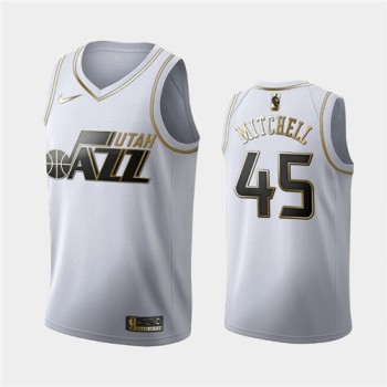 Men's Utah Jazz #45 Donovan Mitchell White 2019 Golden Edition Stitched NBA Jersey Men's Utah Jazz #45 Donovan Mitchell White 2019 Golden Edition Stitched NBA Jersey