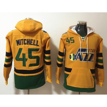 Men's Utah Jazz #45 Donovan Mitchell Yellow Lace-Up Pullover Hoodie Men's Utah Jazz #45 Donovan Mitchell Yellow Lace-Up Pullover Hoodie