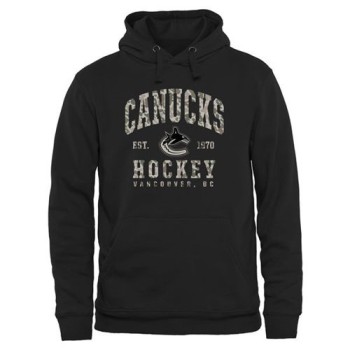 Men's Vancouver Canucks Black Camo Stack Pullover Hoodie Men's Vancouver Canucks Black Camo Stack Pullover Hoodie