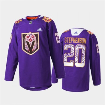 Men's Vegas Golden Knights #20 Chandler Stephenson Purple Hispanic Heritage Warmup Stitched Jersey Men's Vegas Golden Knights #20 Chandler Stephenson Purple Hispanic Heritage Warmup Stitched Jersey