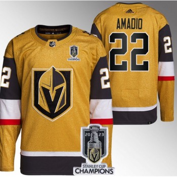 Men's Vegas Golden Knights #22 Michael Amadio Gold 2023 Stanley Cup Champions Stitched Jersey Men's Vegas Golden Knights #22 Michael Amadio Gold 2023 Stanley Cup Champions Stitched Jersey
