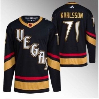Men's Vegas Golden Knights #71 William Karlsson Black 2022-23 Reverse Retro Stitched Jersey Men's Vegas Golden Knights #71 William Karlsson Black 2022-23 Reverse Retro Stitched Jersey