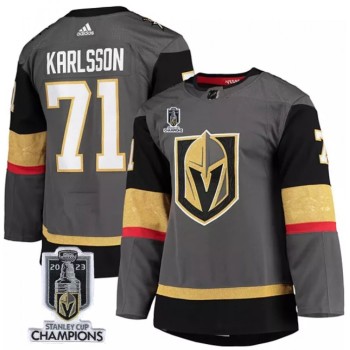 Men's Vegas Golden Knights #71 William Karlsson Grey 2023 Stanley Cup Champions Stitched Jersey Men's Vegas Golden Knights #71 William Karlsson Grey 2023 Stanley Cup Champions Stitched Jersey